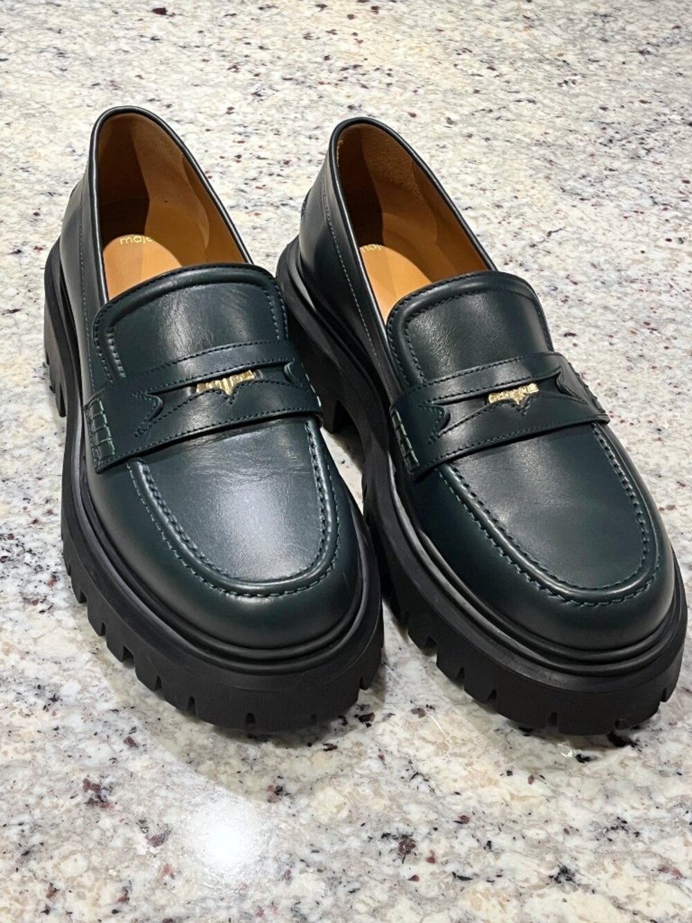 MAJE Emerald Green Platform Penny Loafers EU 41 Women's size US 10